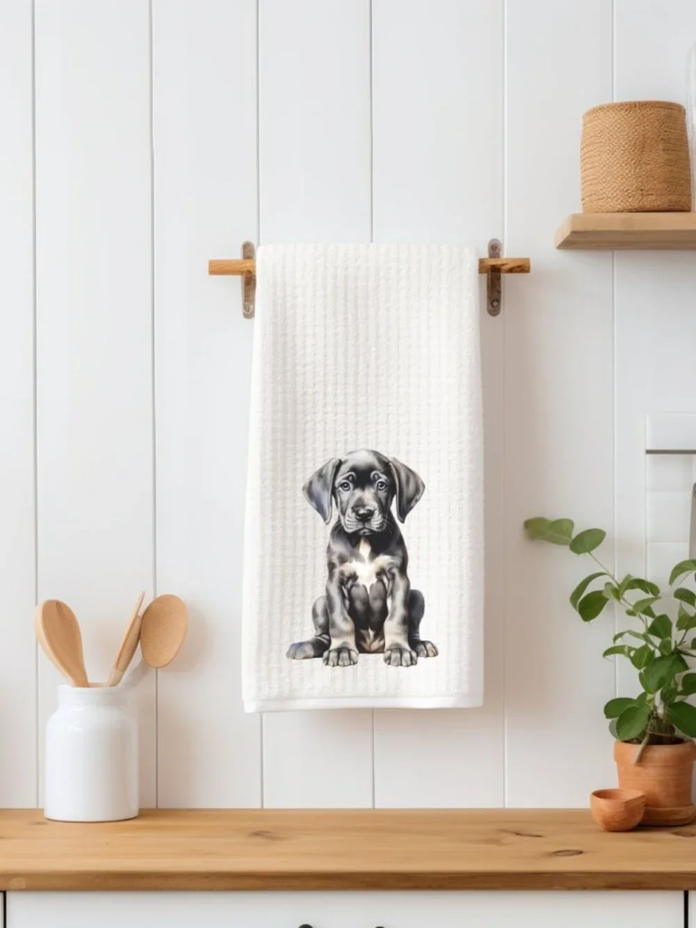 Great Dane Puppy Waffle Weave Decorative Kitchen Tea Towel